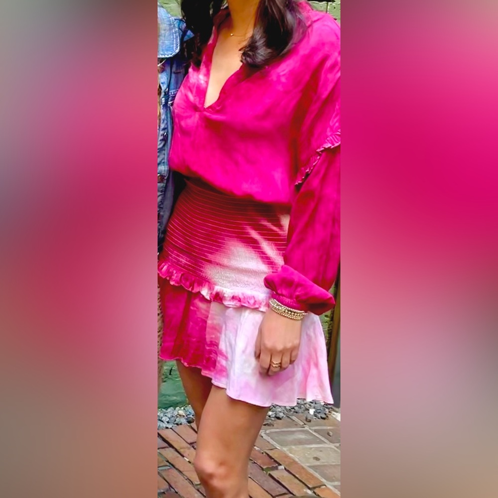 PINK AQUA SMOCKED DRESS SMALL